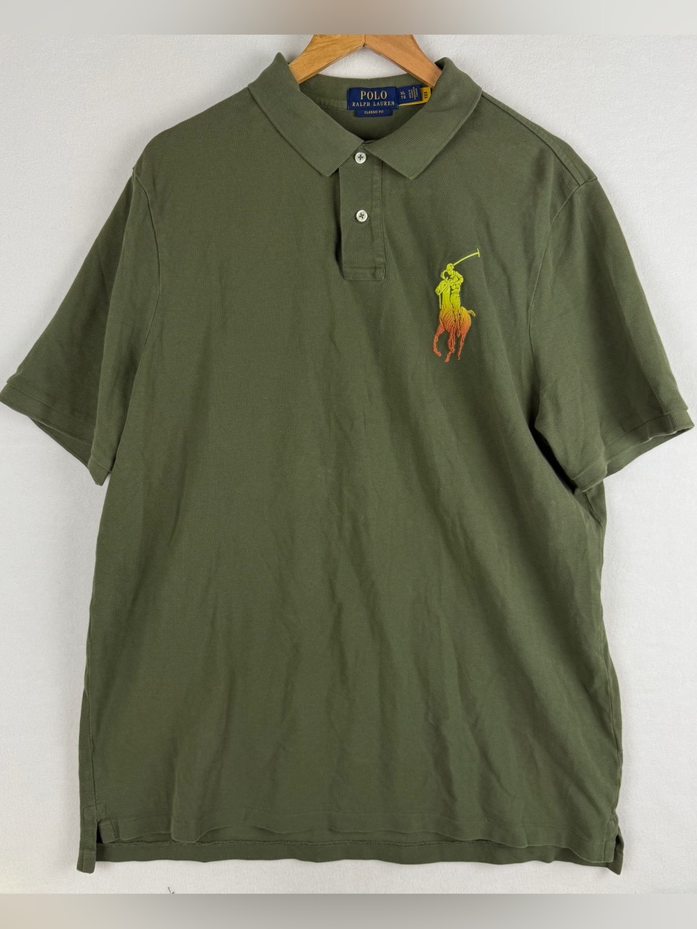 POLO RALPH LAUREN Classic Fit Big Pony Mesh Polo Shirt Green Mens Size XL RARE